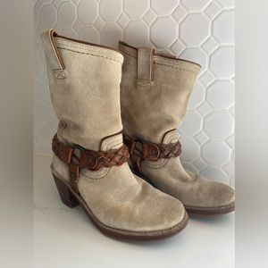 Frye Carmen Women's Beige Suede Braided Harness Western Riding boots